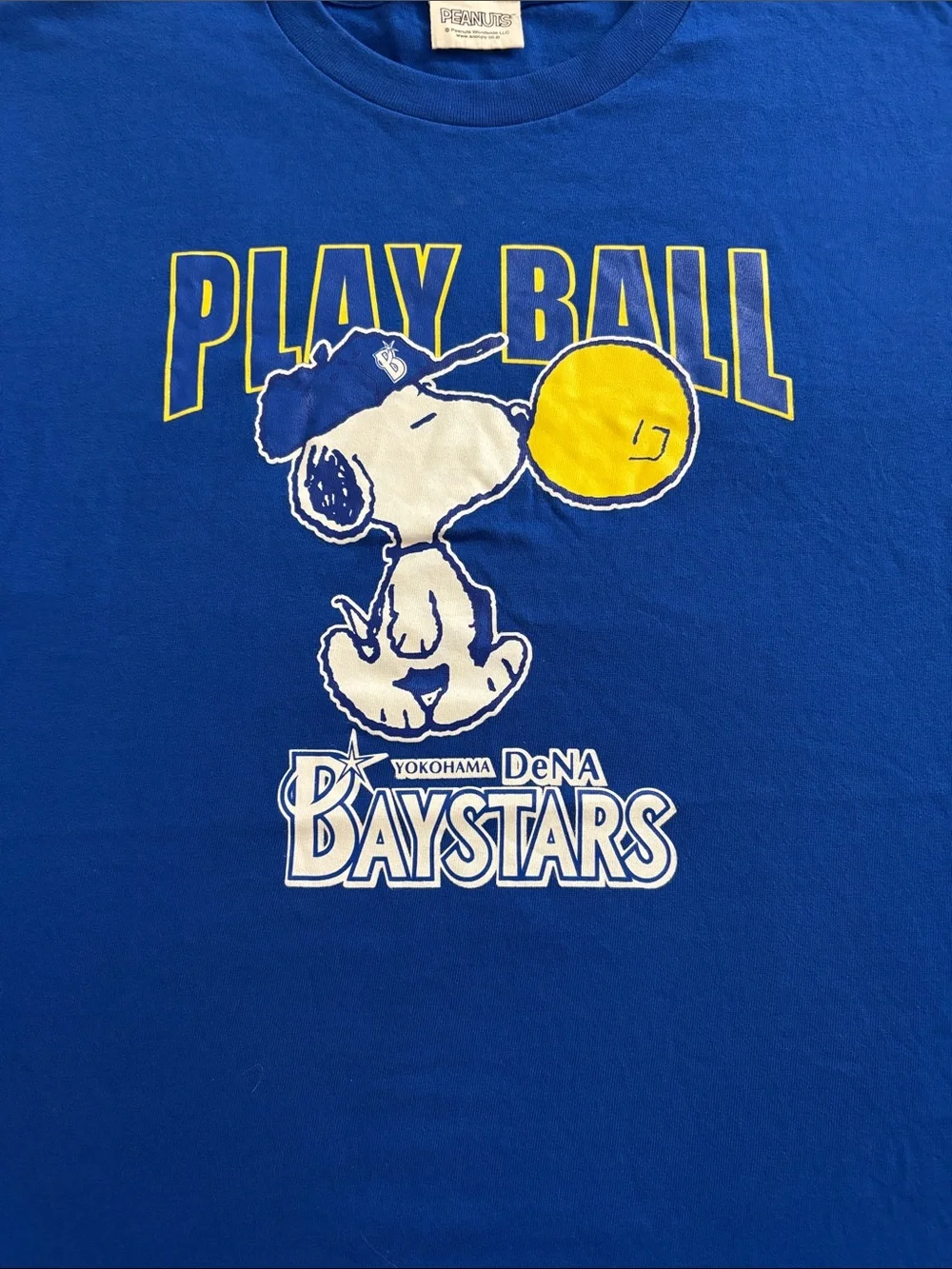 Snoopy Yokohama DeNA BayStars Play Ball T Shirt Blue Men’s L Japan Baseball